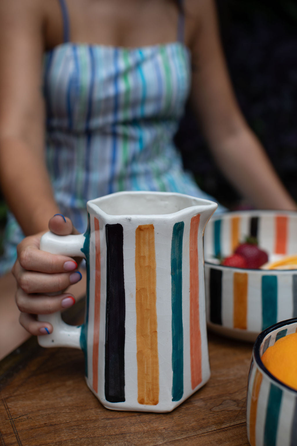 Ceramic Striped Pitcher