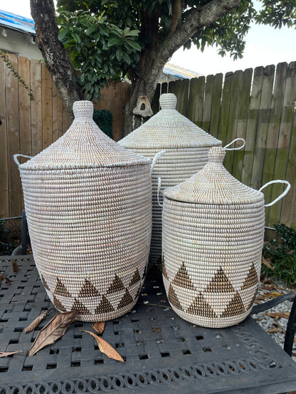 Baskets - 3 nesting sizes with design and handmade in West Africa