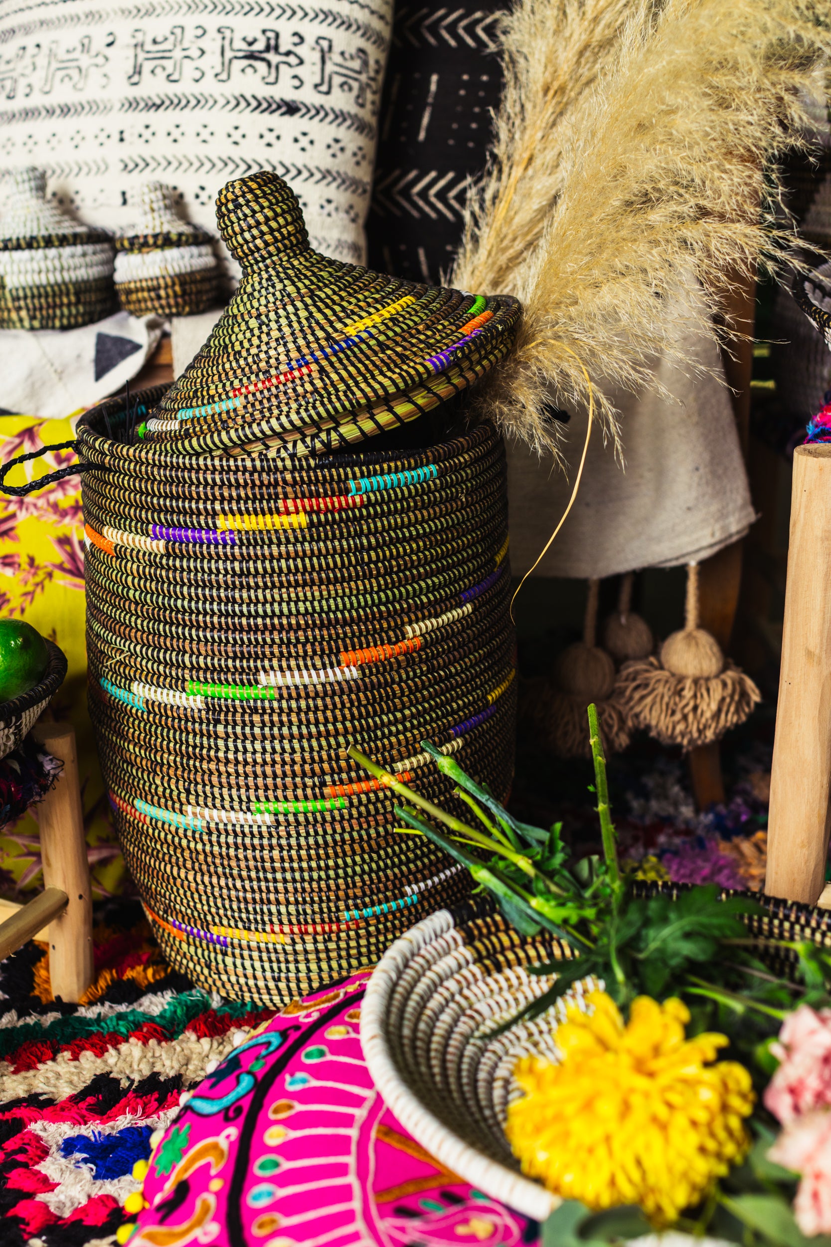 Baskets - 3 nesting sizes with design and handmade in West Africa