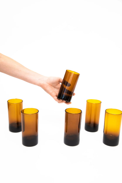 Glass (Tall, Amber) Set of 12, handblown in Bogota, Colombia