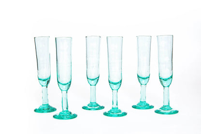 Champagne Flute, set of 6, handblown in Bogota, Colombia